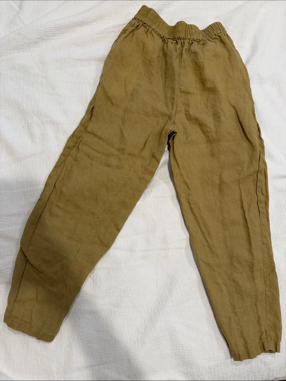 Women Casual Elastic Waist beige Linen Pants